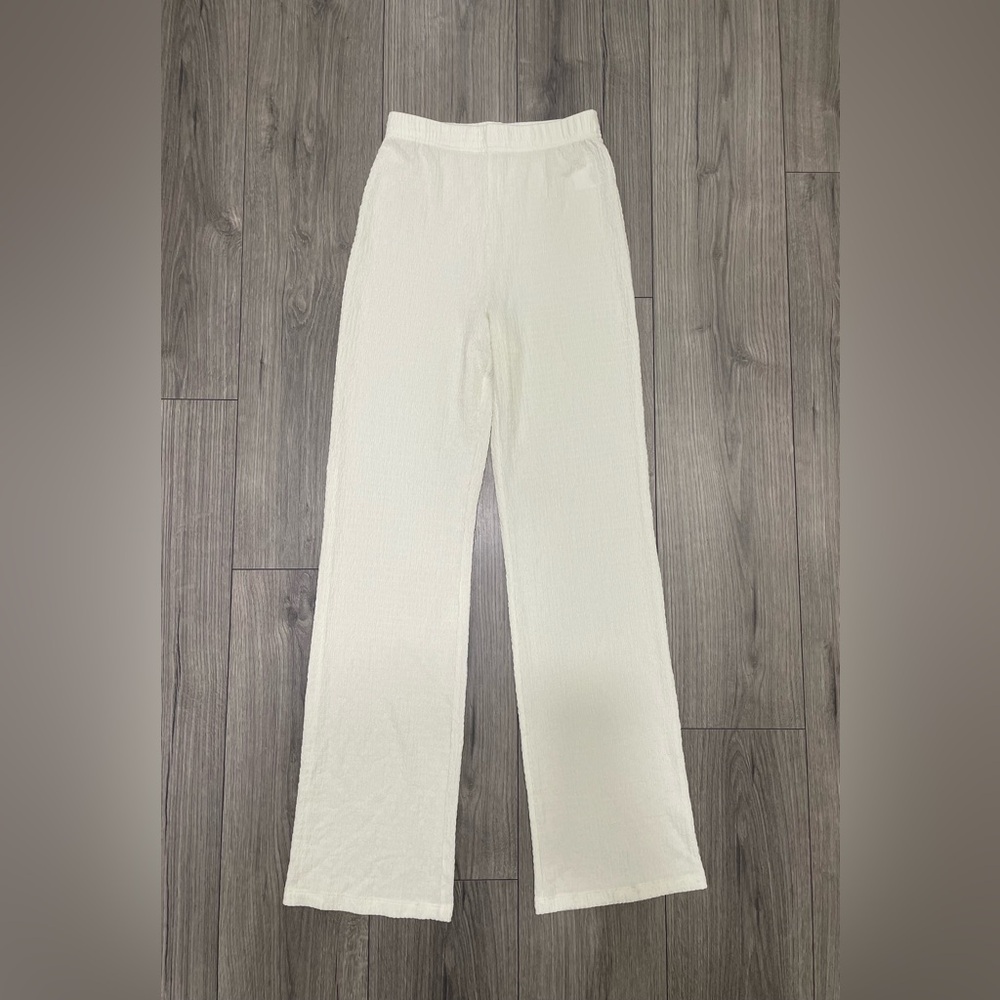 Reformation‎ Cream Textured Wide Leg Pants XS Elastic Waist Casual Minimalist
